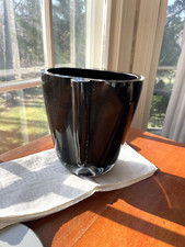 Archimede Seguso Sommerso Ribbed Murano glass black & clear Vase  Italian