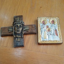 2 VINTAGE 2CHRISTIANITY ICON  METAL AND WOOD