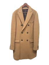Camel Wool Overcoat Men 42R Large 100% Wool Double Breasted Coat T.M. Lewin