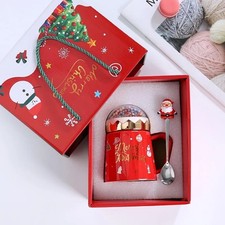 "Christmas Mug with Lid & Santa Spoon - Ceramic Coffee/Tea Cup Gift"