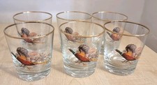 Vintage Pheasant Whisky Glasses Set of 6–Gold Rim–Game Bird Barware Mid-Century 