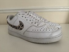 Women’s Nike Court Vision Low Leopard Swoosh Trainers White Size UK 6