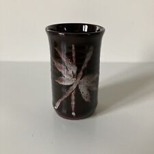Tenby Welsh Studio Pottery Small Vase Pot 7cm Brown With White Flower Design