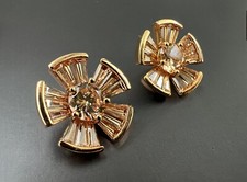 Ralph & Russo Designer Couture Shank Buttons Flower Swarovski Crystals Gold 16mm