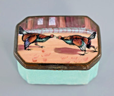 ANTIQUE GEORGIAN BILSTON ENAMEL PATCH SNUFF TRINKET BOX FIGHTING COCKERELS