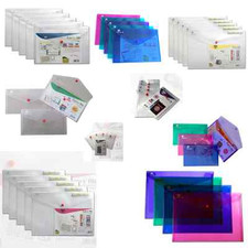 Ark Plastic Popper Stud Document Wallets Folders Clear Colours - Pack 5