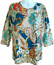 Kim & Co Floral Paisley print Top with Keyhole-neck- Peacock multi - Large