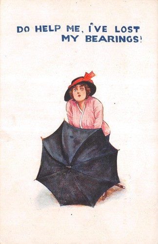 Old comic postcard umbrella - old,