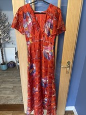 Vintage 1970s/80s Simon Ellis Red Printed Floral Chiffon Maxi Dress Size 12