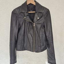 Massimo Dutti Ladies Black Leather Biker Jacket Size S  Used Great condition 