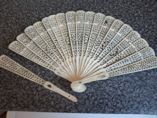 Antique bone chinese fan - bone,