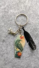 Halloween/Gothic 3 Charm: Black Feather, Silver Coloured Crow & Picture Keyring 