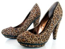 NEXT SIZE 5 WOMENS FAUX SUEDE BEIGE ANIMAL PRINT LEOPARD COURT SHOES HEELS 