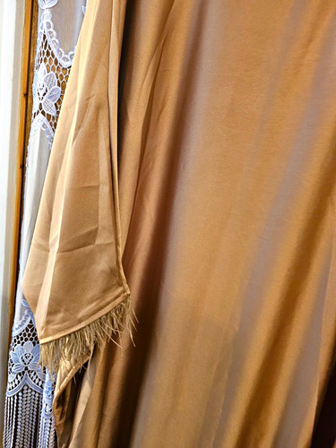 Gold satin long kaftan - long, abaya