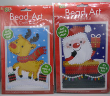 CHRISTMAS BEAD ART SET SANTA OR REINDEER CHILDRENS CRAFT STICKERS BEADS ADHESIVE