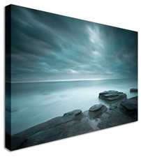 Duck Egg Blue Misty Cold Seascape  Canvas Wall Art Picture Print