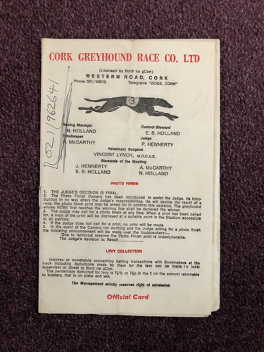 Greyhound racing race card - , /