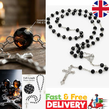 Diamond cut black glass rosary - black,