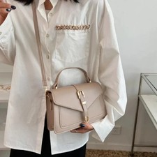 Women’s Minimalist Crossbody Bag Solid Color Square Purse with Top Handle