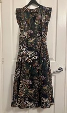 Oliver Bonas Safari Frill Sleeve Wrap Black Midi Dress New size UK 8