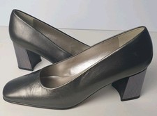 ROLAND CARTIER Womens Court Shoes UK 6 Pewter Mirror Block Heel H6.5cm Vgc