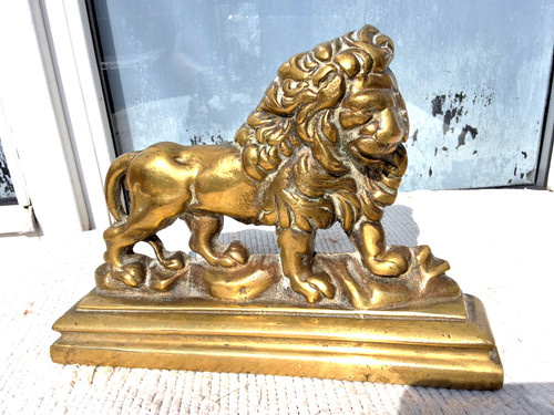 Vintage cast brass lion door - vintage,