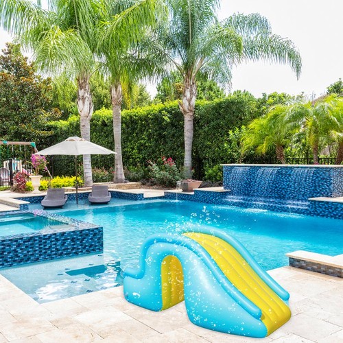 Blue inflatable slide pool - inflatable, &