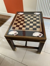 Antique Look Chess Board Coffee Table With Chess Pieces