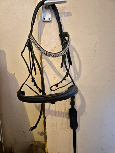 Black leather horse snaffle - leather,