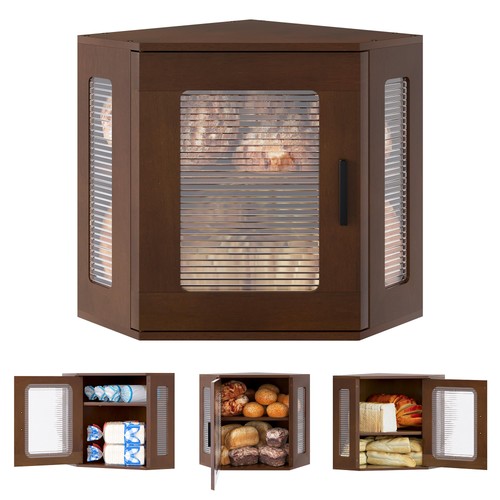 Large wooden bread box with - wooden,