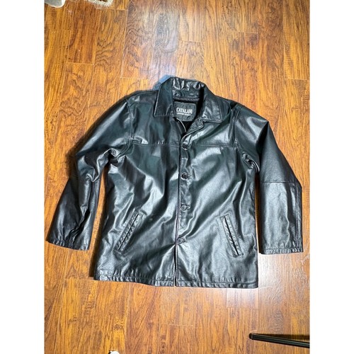 Vtg mens large black leather - ,