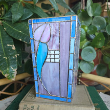Vintage stained glass Tiffan style vase planter cottagecore