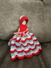 Vintage Hand Knitted Toilet Roll Cover With Doll