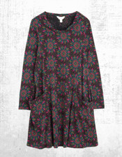 Women’s Seasalt Jersey Dress Oak Long Sleeve Cotton Soft Frozen Flora Onyx