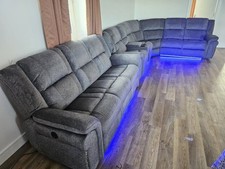 Hannah Corner Grey Electrical Recliner Sofa Corner 5 +3 Seater with Blue LED New