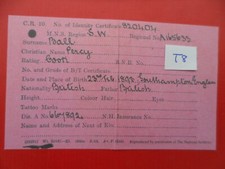 1912 RMS TITANIC MEMORABILIA - IDENTITY TAG OF PERCY BALL - A TITANIC STAFF COOK