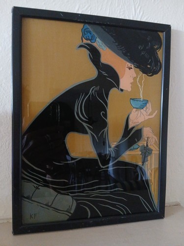 Art nouveau reverse painting - art,
