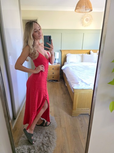Zara red linen strappy summer - red,