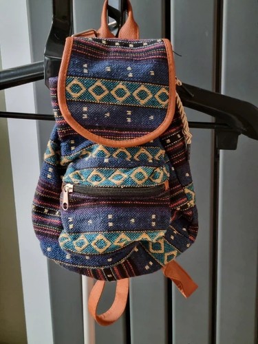 Blue woven boho mini - blue, backpack