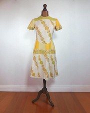 Genuine Vintage 60s Dress Summer Yellow  Handmade Silky Dropped Waist - UK 12