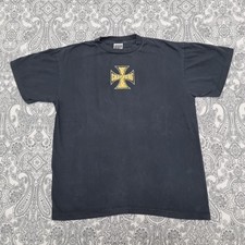 West Coast Choppers Vintage Cross T-shirt Size Large Black Yellow Logo Print T