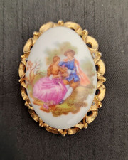 Limoges Porcelain Brooch Hand