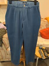 Boohoo MAN TAPED FIT PLISSE PU DUSTY BLUE TROUSERS XS RUBBER LOOK