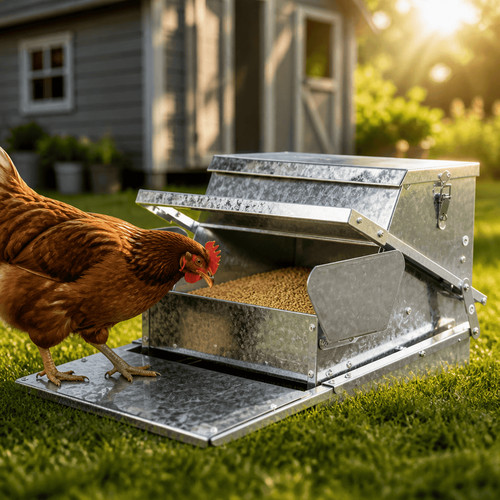 Treadle chicken feeder rodent - chicken,