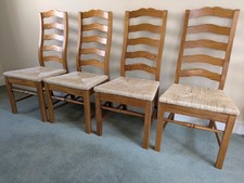 4 x Multiyork Oak Ladderback Rush Seat Chairs and 4 x Multiyork seat pads