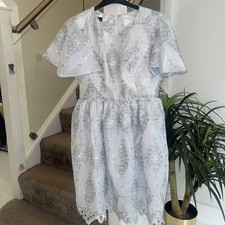 White & Silver  African Lace Dress Size 14