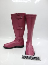 New Handmade Pink Genuine Leather Knee High Riding Boots with Flat Sole Custom