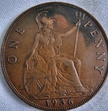 Rare 1936 One Penny King George ' V' British Coin Unique collectible