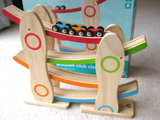 ELC Wooden Click Clack Track Toy Playset With 3 Cars  100% Complete Original Box