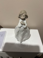 Nao by Lladro Girl White Dress and Flowers Figurine Good Condition. Please Read